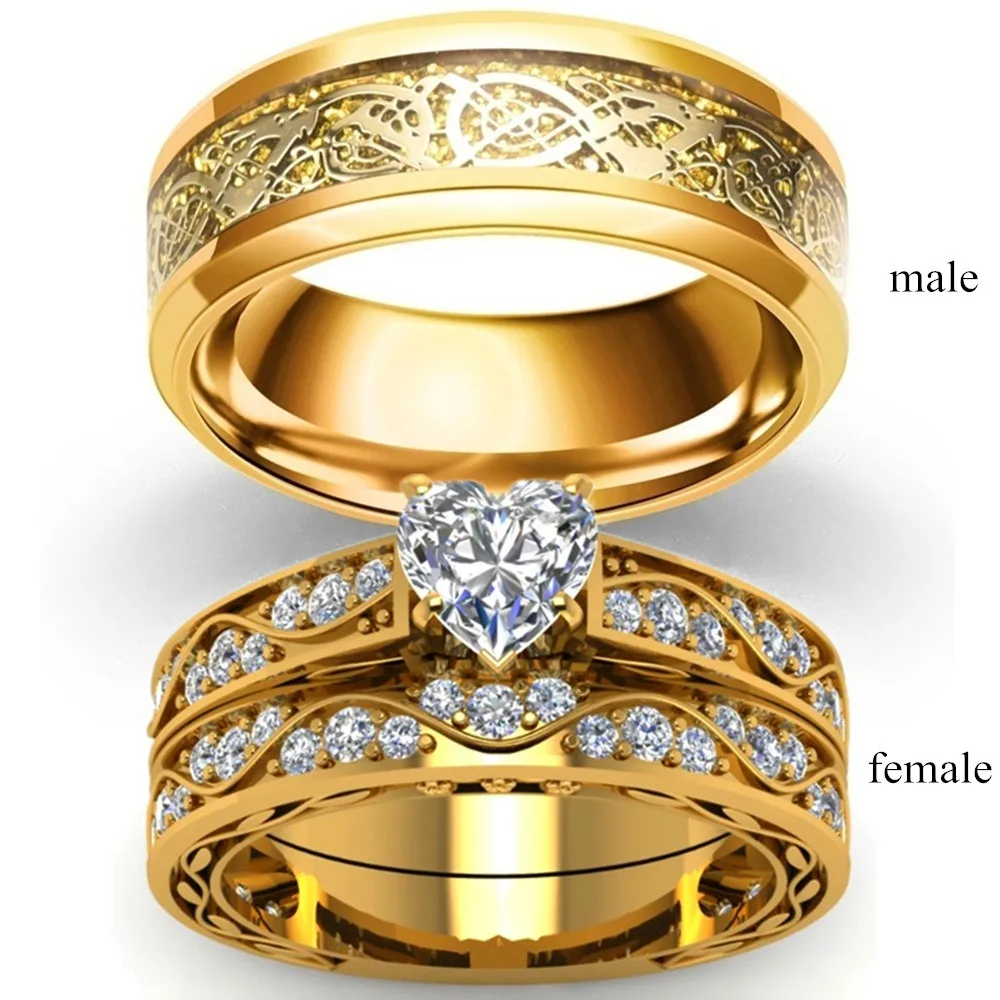 Celtic Dragon Couple Ring Set — Stainless Steel