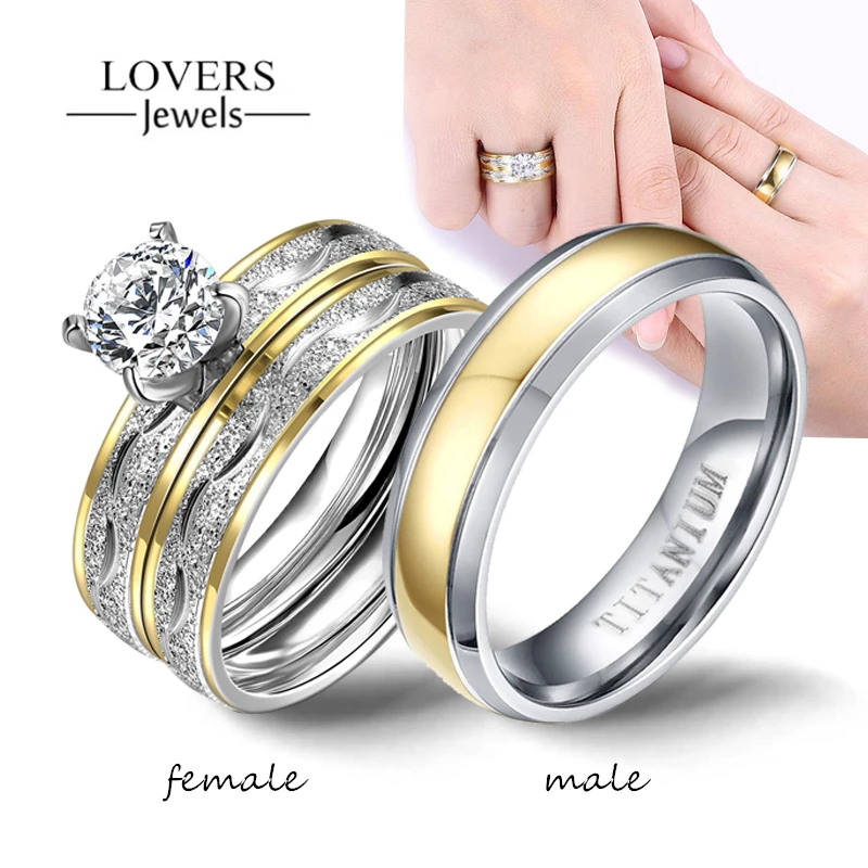 Zirconia Couple Ring Set — Stainless Steel