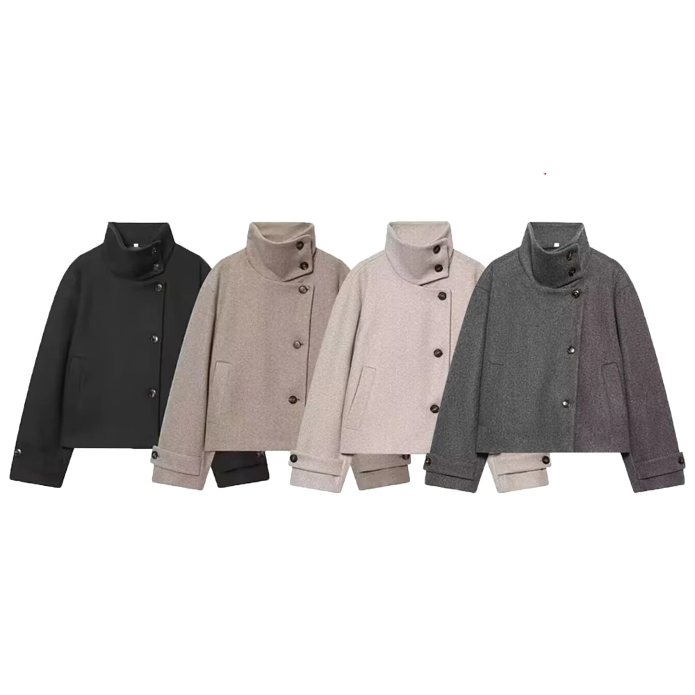 Stand Collar Buckle Coat — Women's