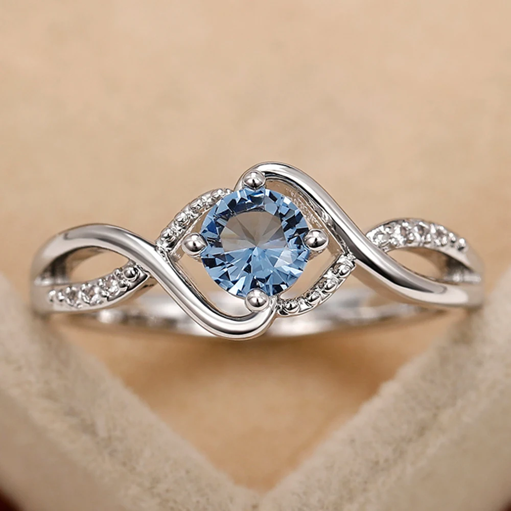 Blue Cubic Zirconia Engagement Ring — Silver-Tone, Women's
