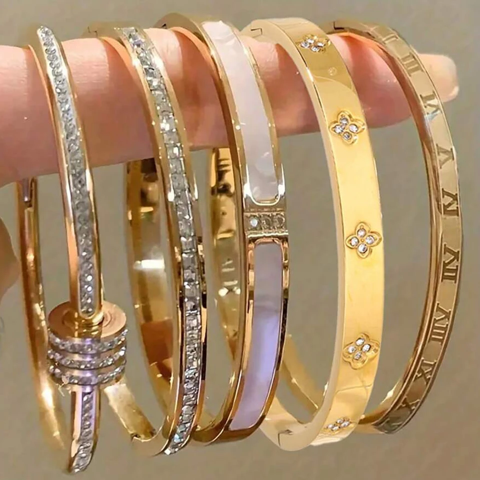 Zirconia Stackable Bangle Set — Stainless Steel, Women's