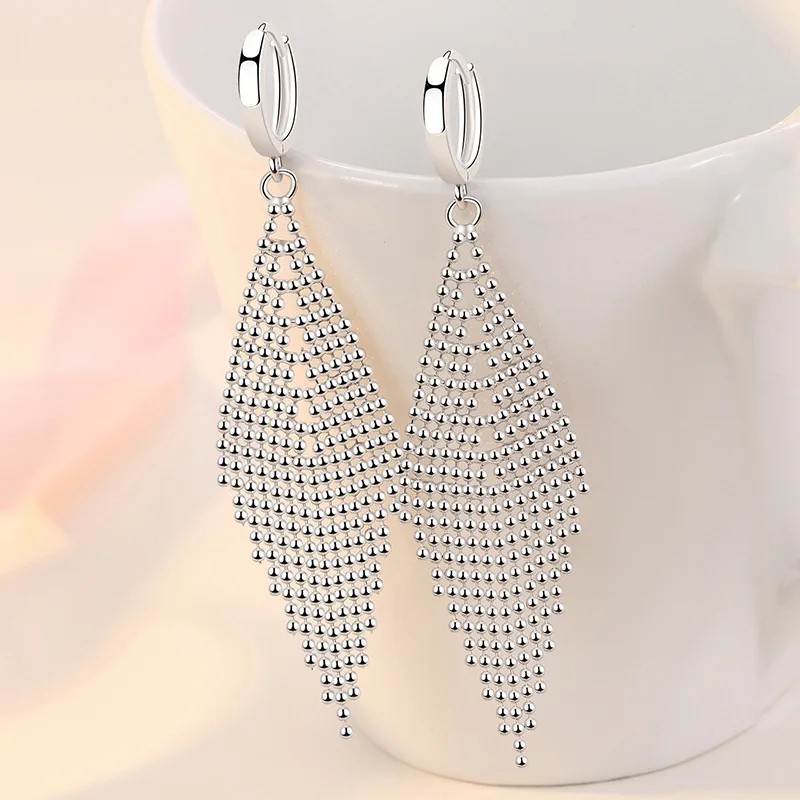 Tassel Bead Drop Earrings — 925 Sterling Silver, Women's