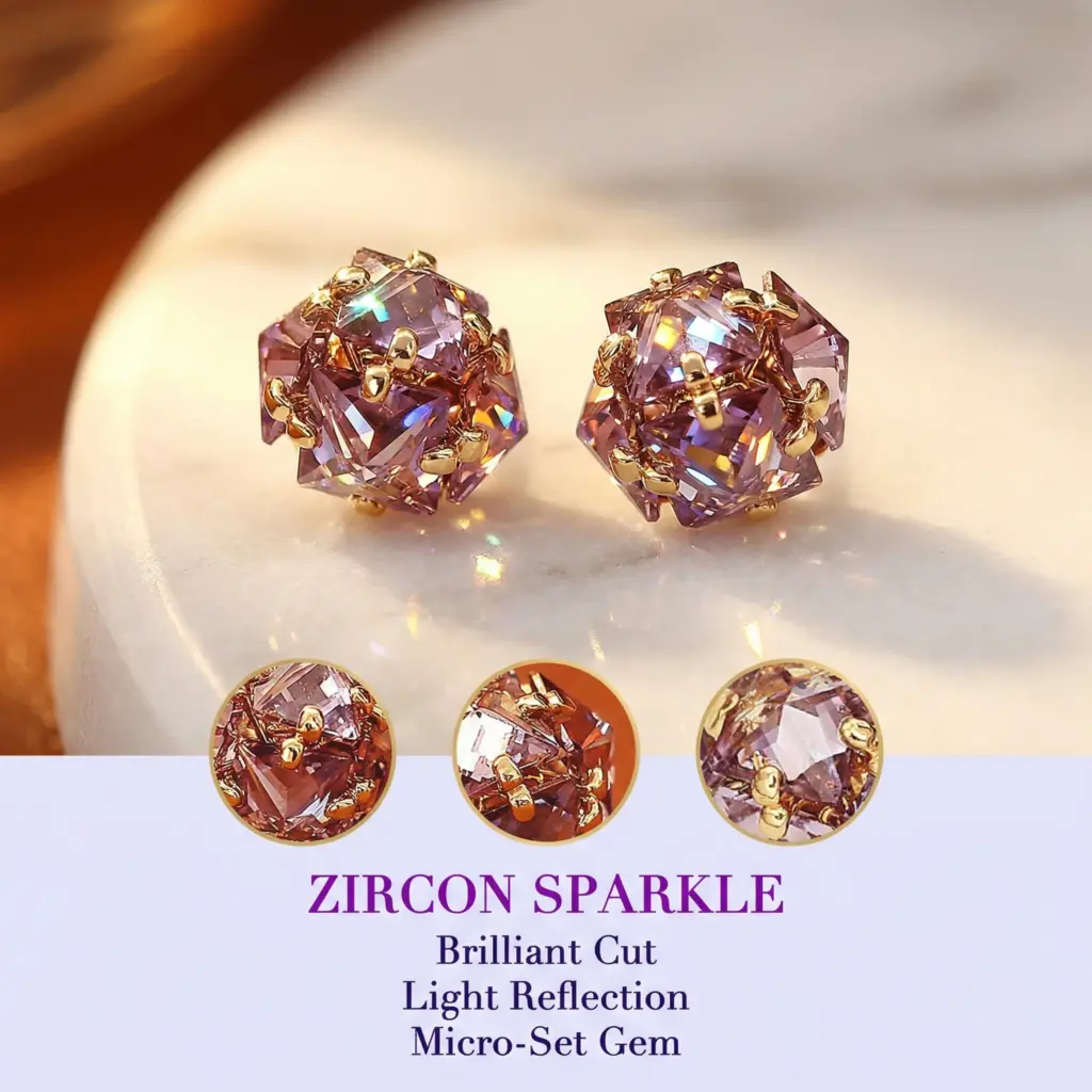 Purple Zirconia Hydrangea Stud Earrings — Women's