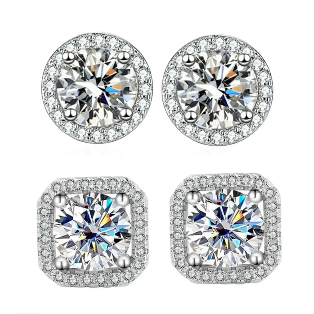 Moissanite Square Stud Earrings — Women's