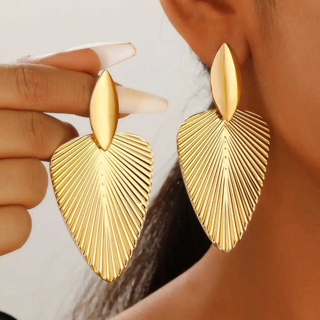 Textured Leaf Drop Earrings — Gold-Tone, Women's