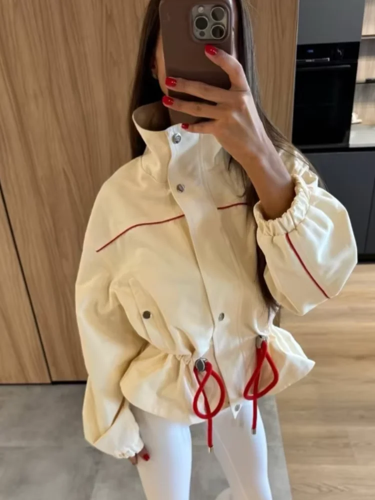 Drawstring Short Jacket — Single-Breasted, Women's