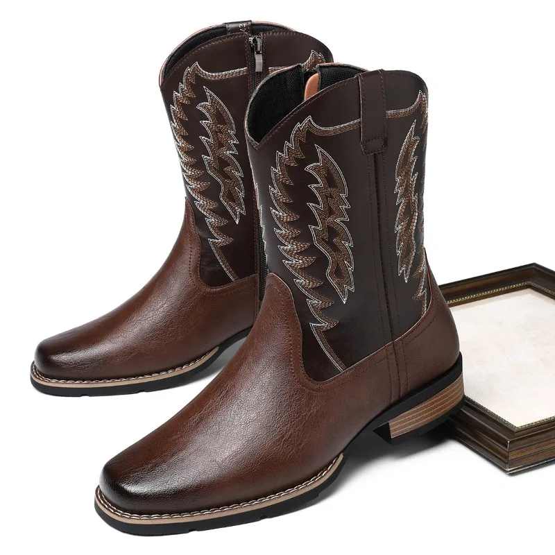 Embroidered Western Cowboy Boots — Men's