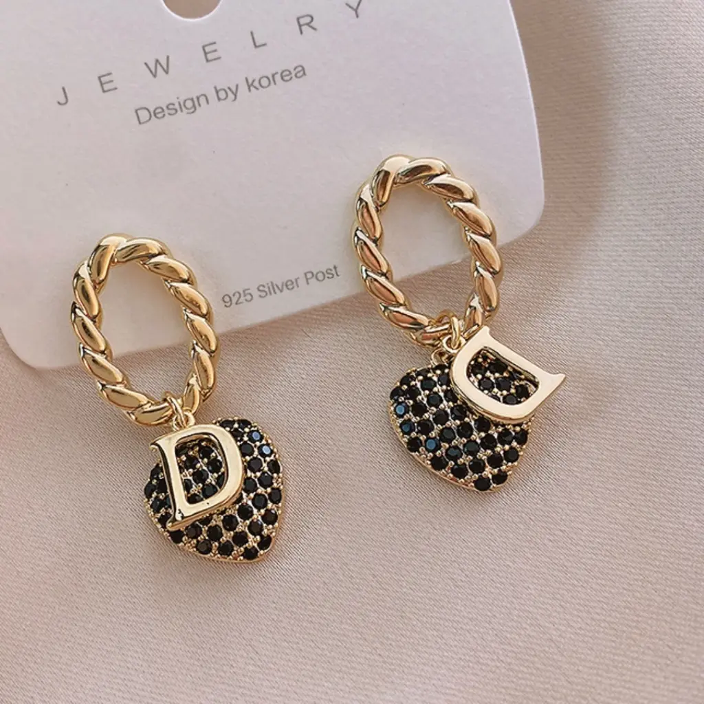 D Letter Zirconia Heart Drop Earrings — Gold-Tone, Women's