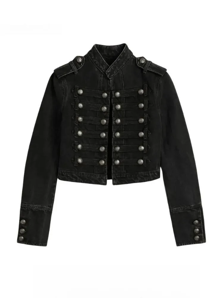 Y2K Cropped Hussar Jacket — Double-Breasted, Women's