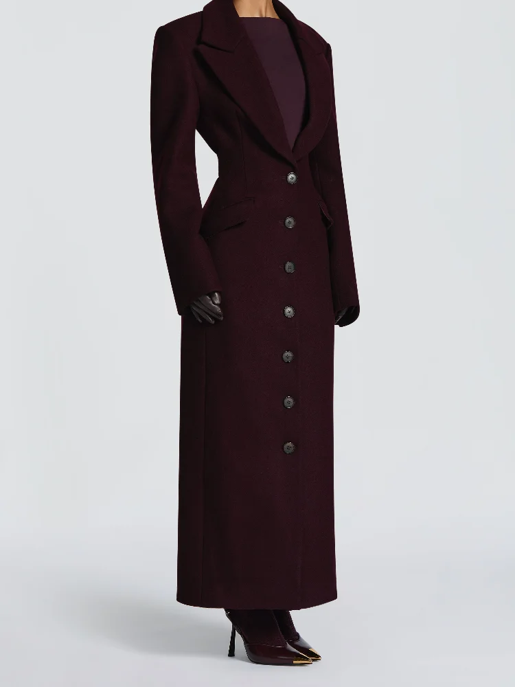 Long Wool Blend Coat — V-Neck, Women's