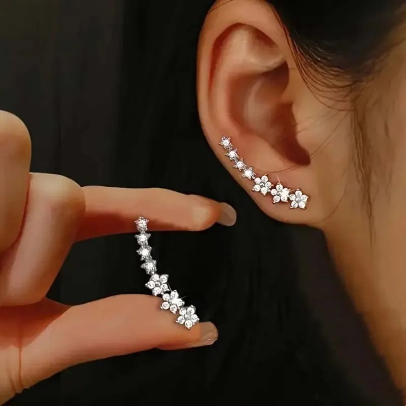 Zirconia Flower Star Stud Earrings — Silver-Tone, Women's