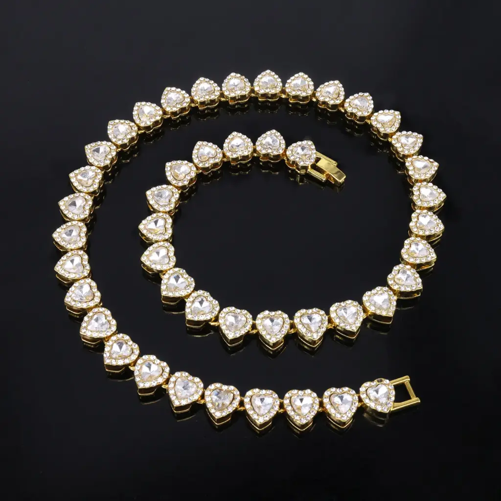 Heart Rhinestone Tennis Chain — Hip Hop, Unisex