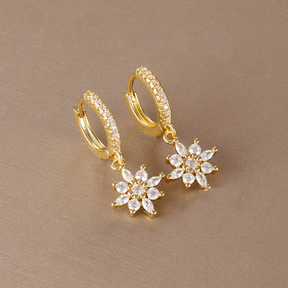 Zirconia Star Dangle Earrings — Stainless Steel, Women's