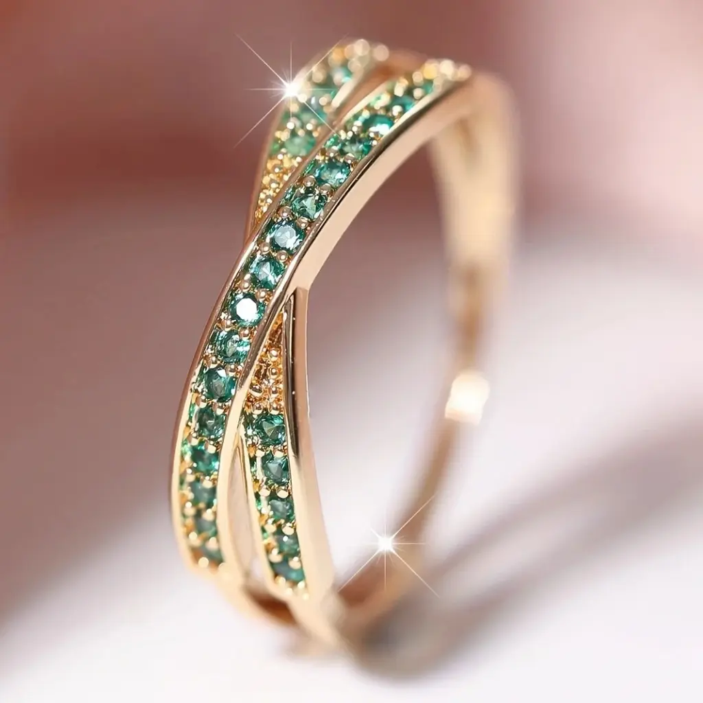 Stacking Crossed Wedding Bands — Zirconia, Women's