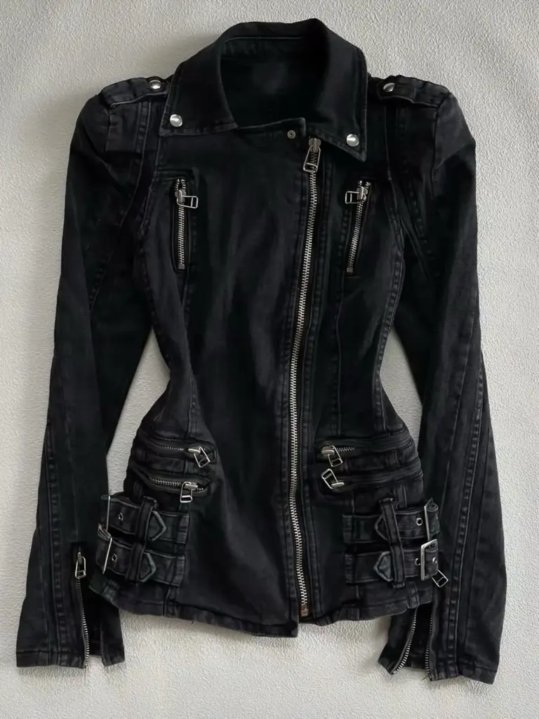 Black Denim Biker Jacket — Women's