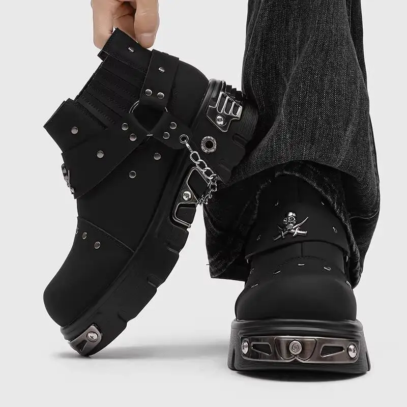 Black Matte Platform Boots — Gothic Punk, Men's