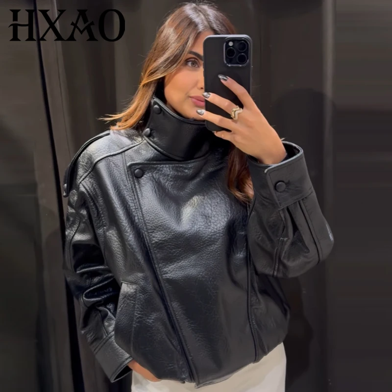 Cropped Oversize Bomber Jacket — Faux Leather, Women's