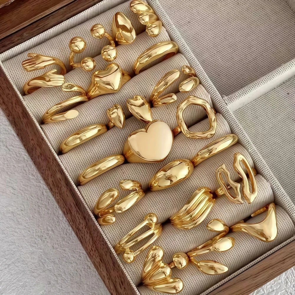 Heart Geometric Open Ring Set — Women's