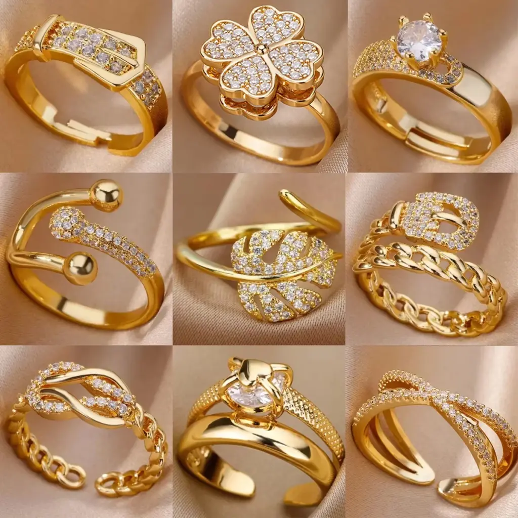 Gold-Plated Zirconia Geometric Ring — Women's