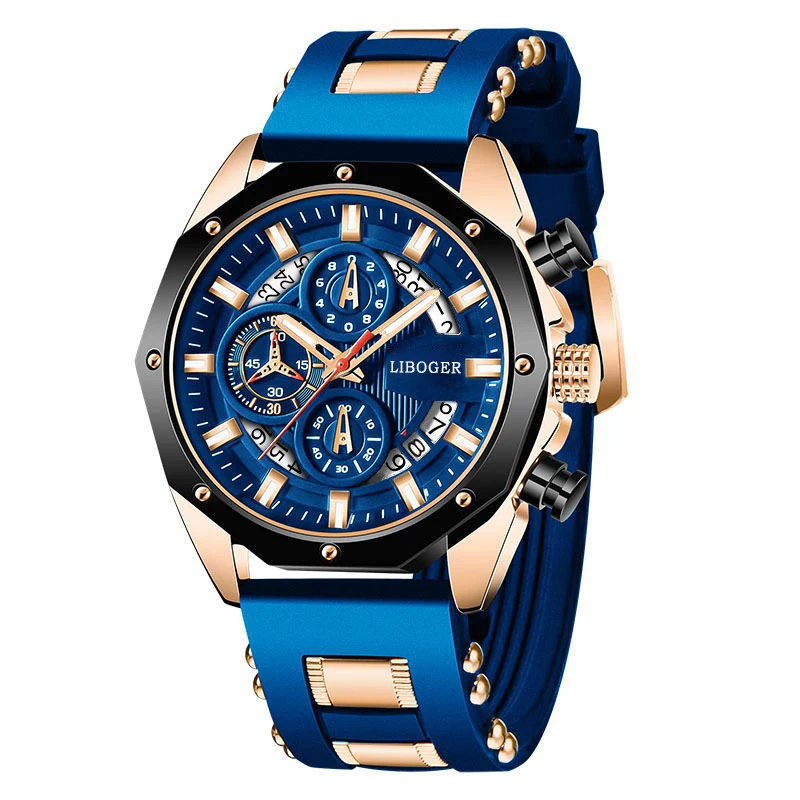 Auto-Date Silicone Strap Watch — Men's