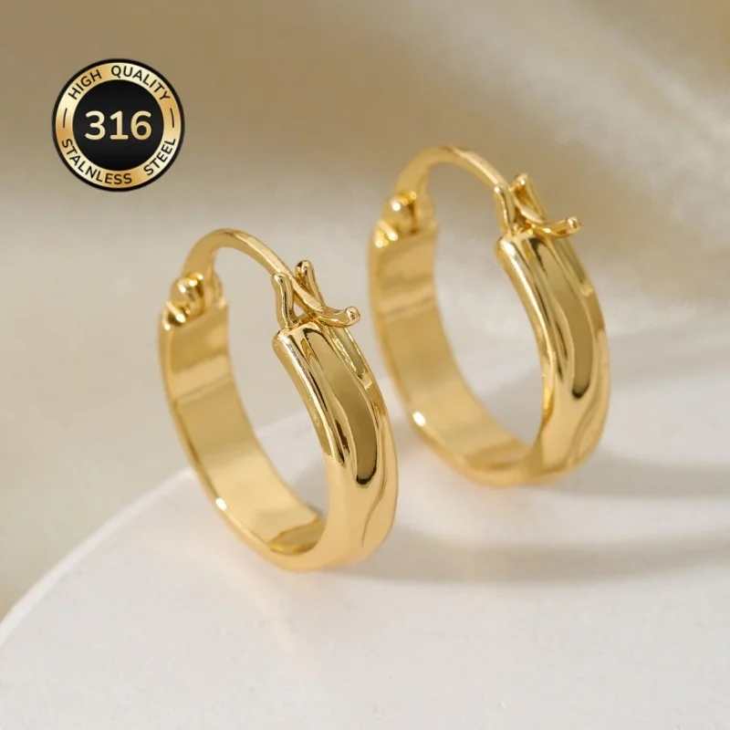 Gold-Plated Geometric Hoop Earrings — Stainless Steel, Women's