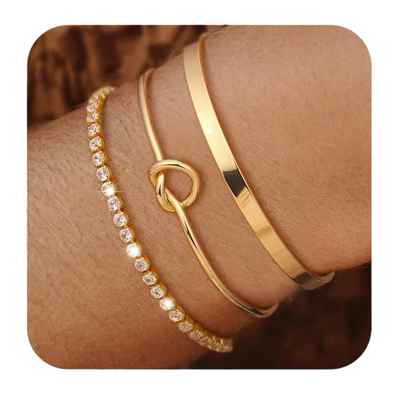 Gold-Plated Zirconia Chain Bracelet — Stainless Steel, Women's