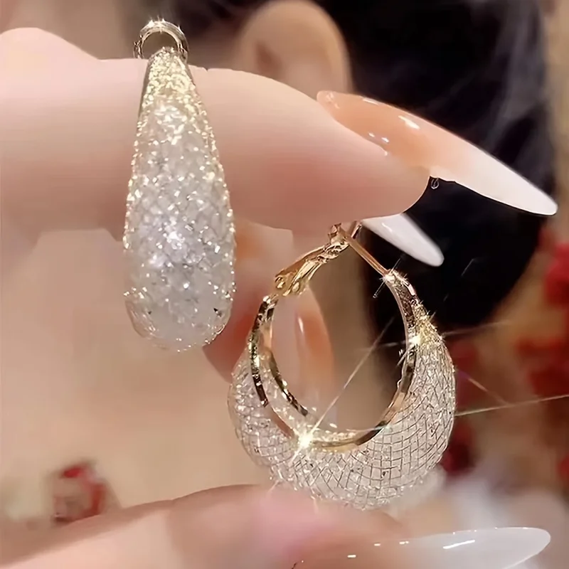 Rhinestone Mesh Hoop Earrings — Women's