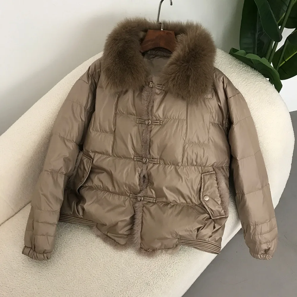 White Duck Down Puffer — Fur Collar, Women's