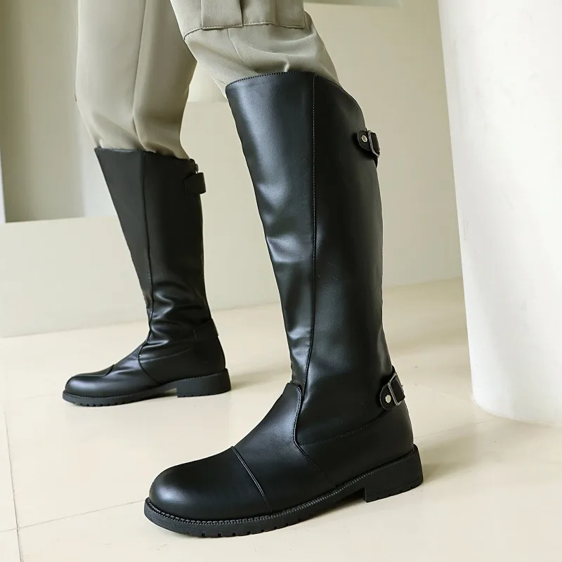 Knee-High Belt Buckle Boots — Men's