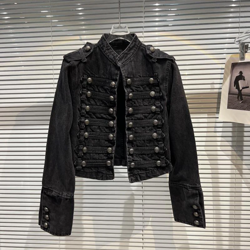 Black Denim Motorcycle Jacket — Punk, Women's