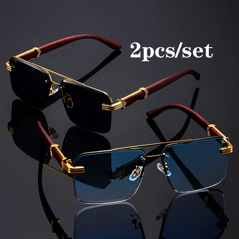 Metal Frame Rectangle Sunglasses — Set of 2