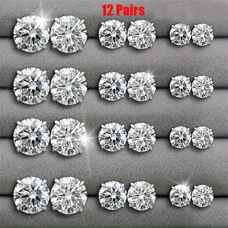 Six-Claw Zirconia Stud Earrings Set — Women's
