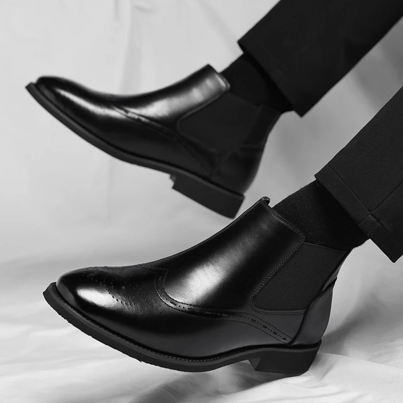 Brogue Leather Chelsea Boots — British Style, Men's