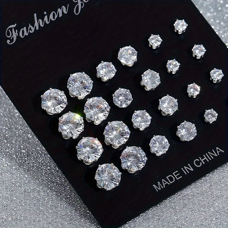 White Zirconia Wedding Stud Earrings Set — Unisex
