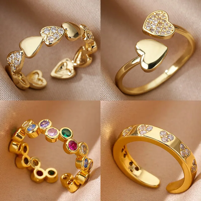 Geometric Heart Ring — Gold-Tone Stainless Steel, Women's