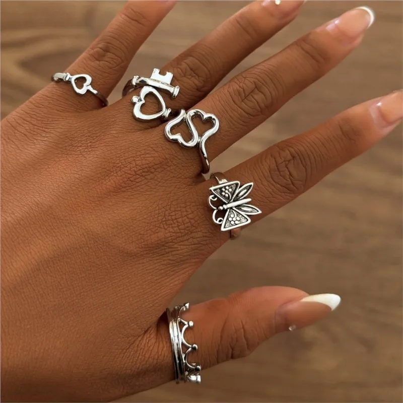 Heart Key Stacking Ring — Silver-Tone, Women's