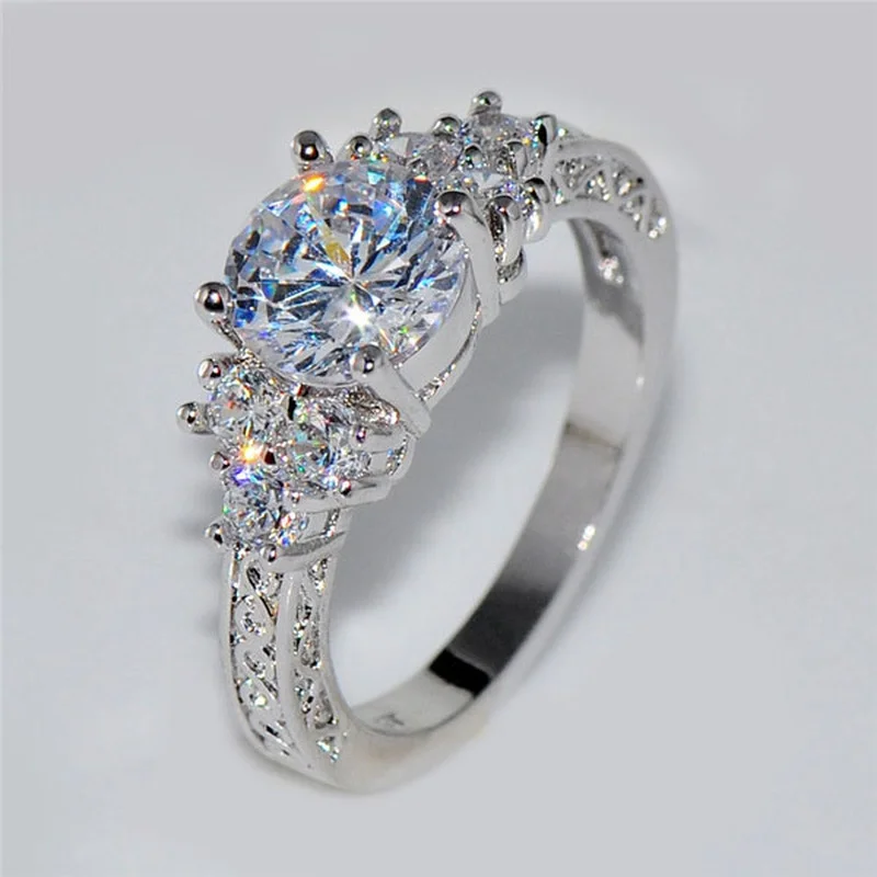 Silver-Tone Engagement Ring — White Zirconia, Women's