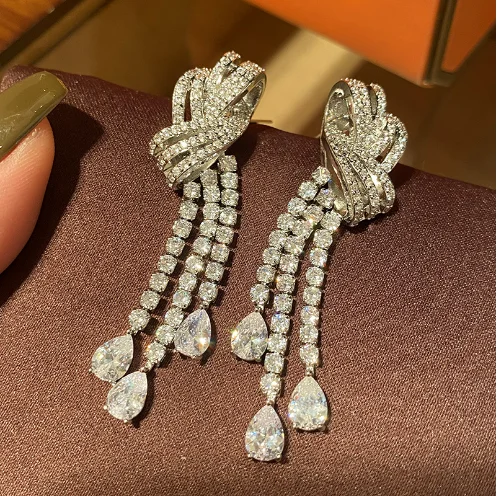 Vintage Bow Tassel Drop Earrings — Women's