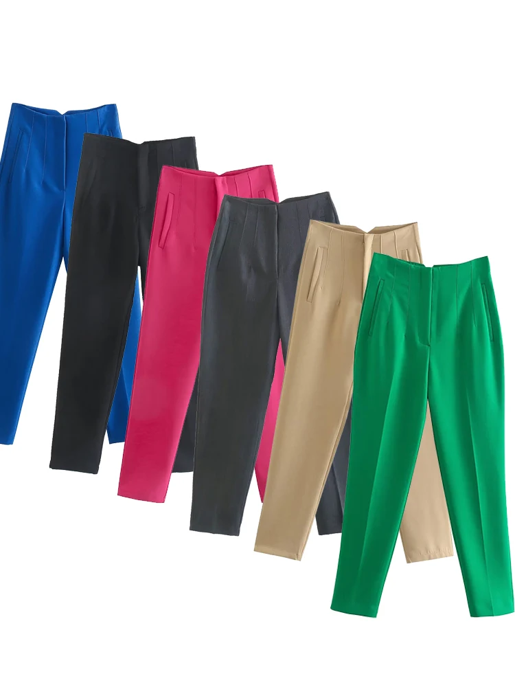 High-Waist Straight Trousers — Front Zip, Women's