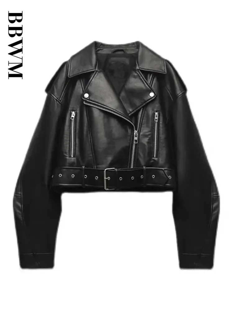 Faux Leather Moto Jacket — Belted, Women's