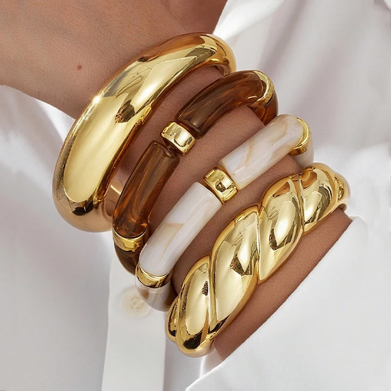 Brown Resin Bangle Set — Gold-Tone, Women's