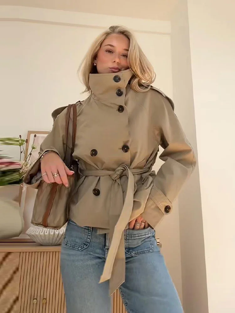 Cropped Belted Trench Jacket — Women's