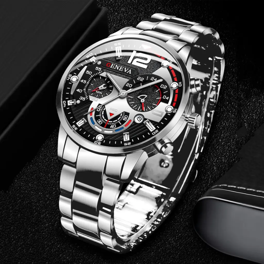 Stainless Steel Analog Quartz Watch — Men's