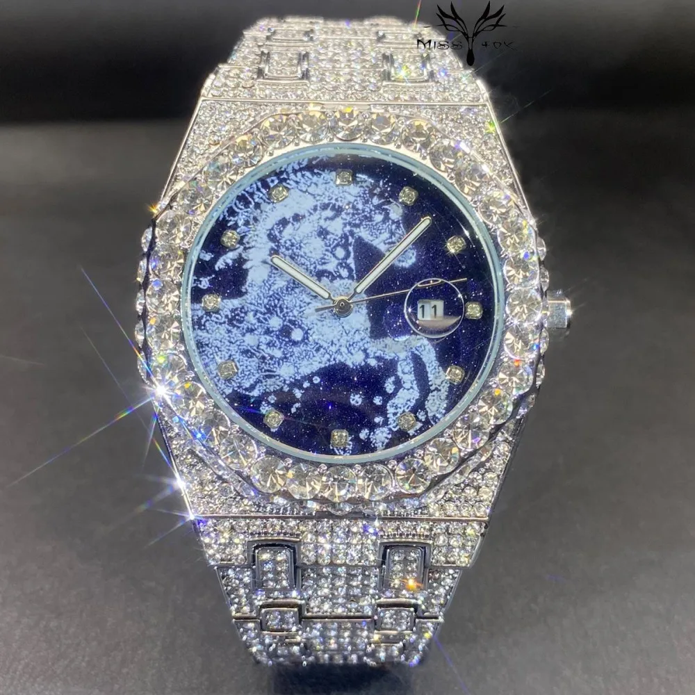 Iced-Out Automatic Date Watch — Men's
