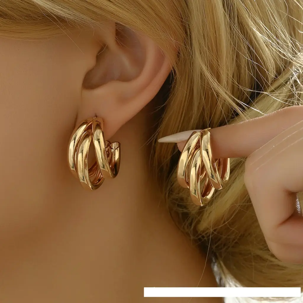 Vintage Geometric Hoop Earrings — Gold-Tone, Women's